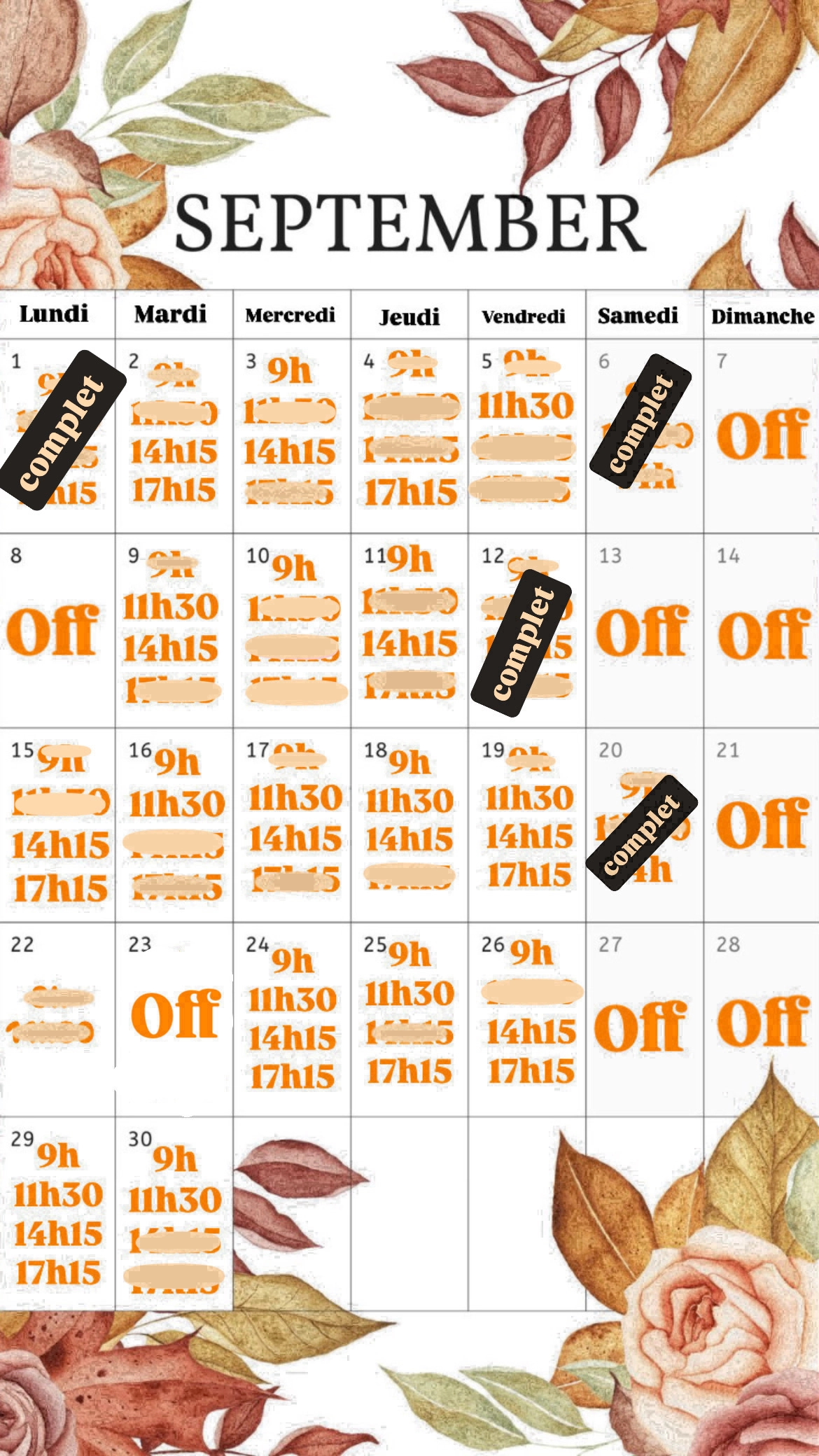 Planning disponibilités April Nail's - Prothésiste ongulaire Auxonne