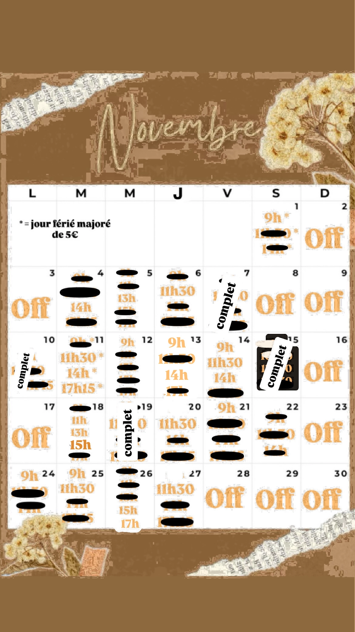 Planning disponibilités April Nail's - Prothésiste ongulaire Auxonne
