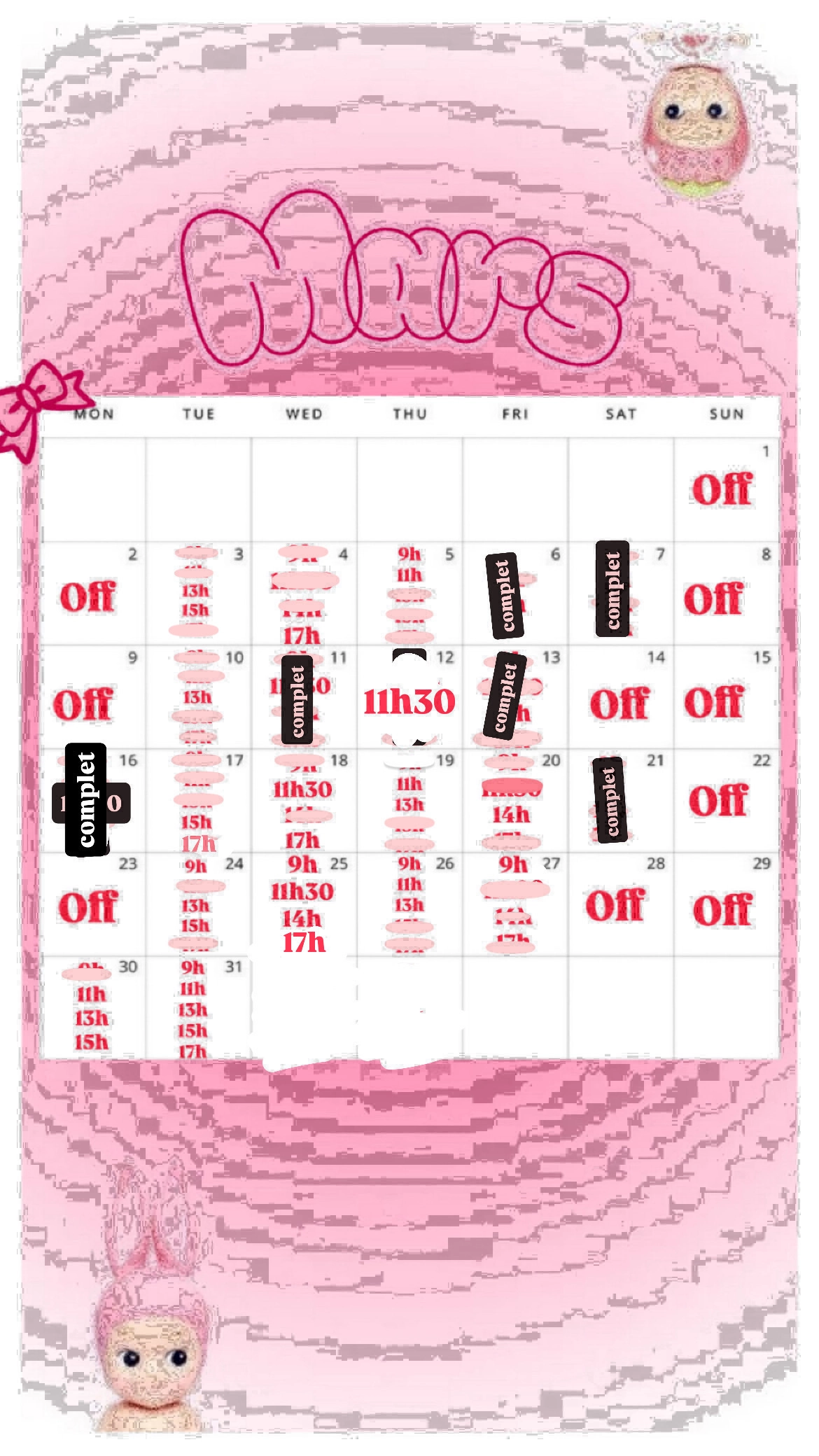 Planning disponibilités April Nail's - Prothésiste ongulaire Auxonne