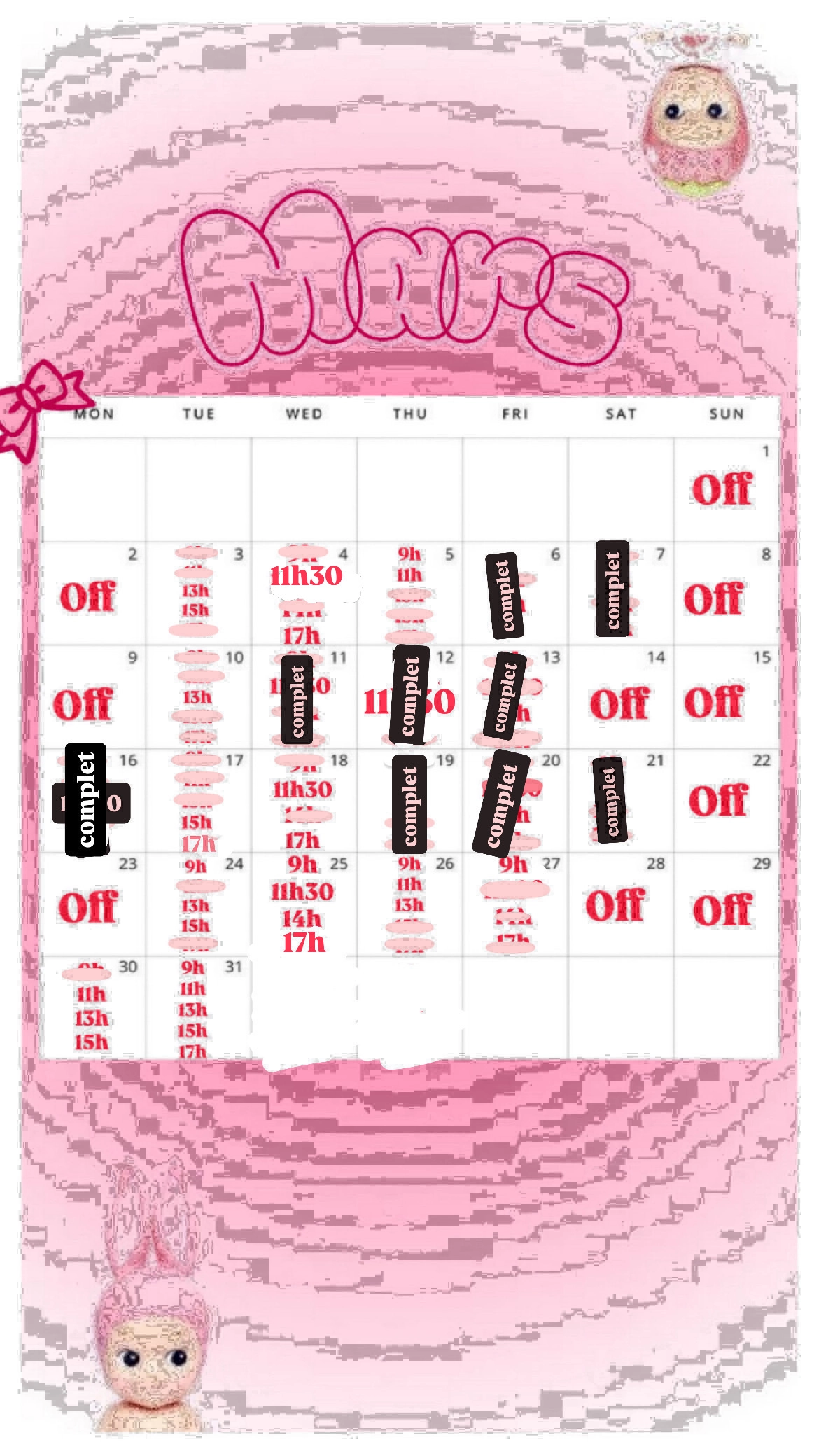 Planning disponibilités April Nail's - Prothésiste ongulaire Auxonne