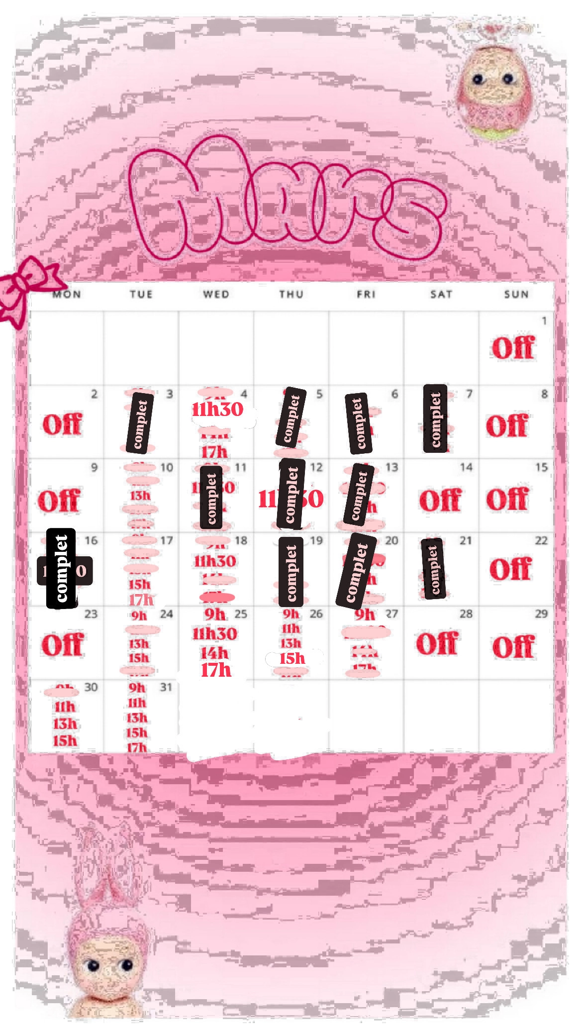 Planning disponibilités April Nail's - Prothésiste ongulaire Auxonne