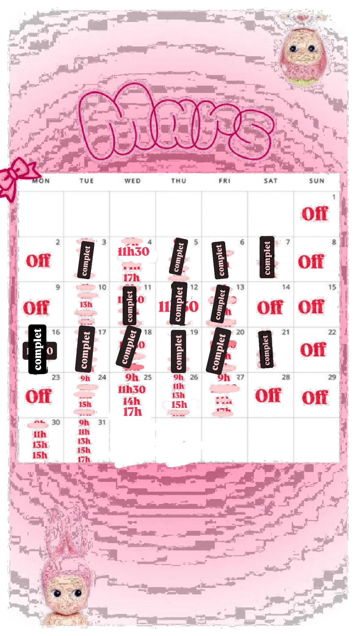 Planning disponibilités April Nail's - Prothésiste ongulaire Auxonne