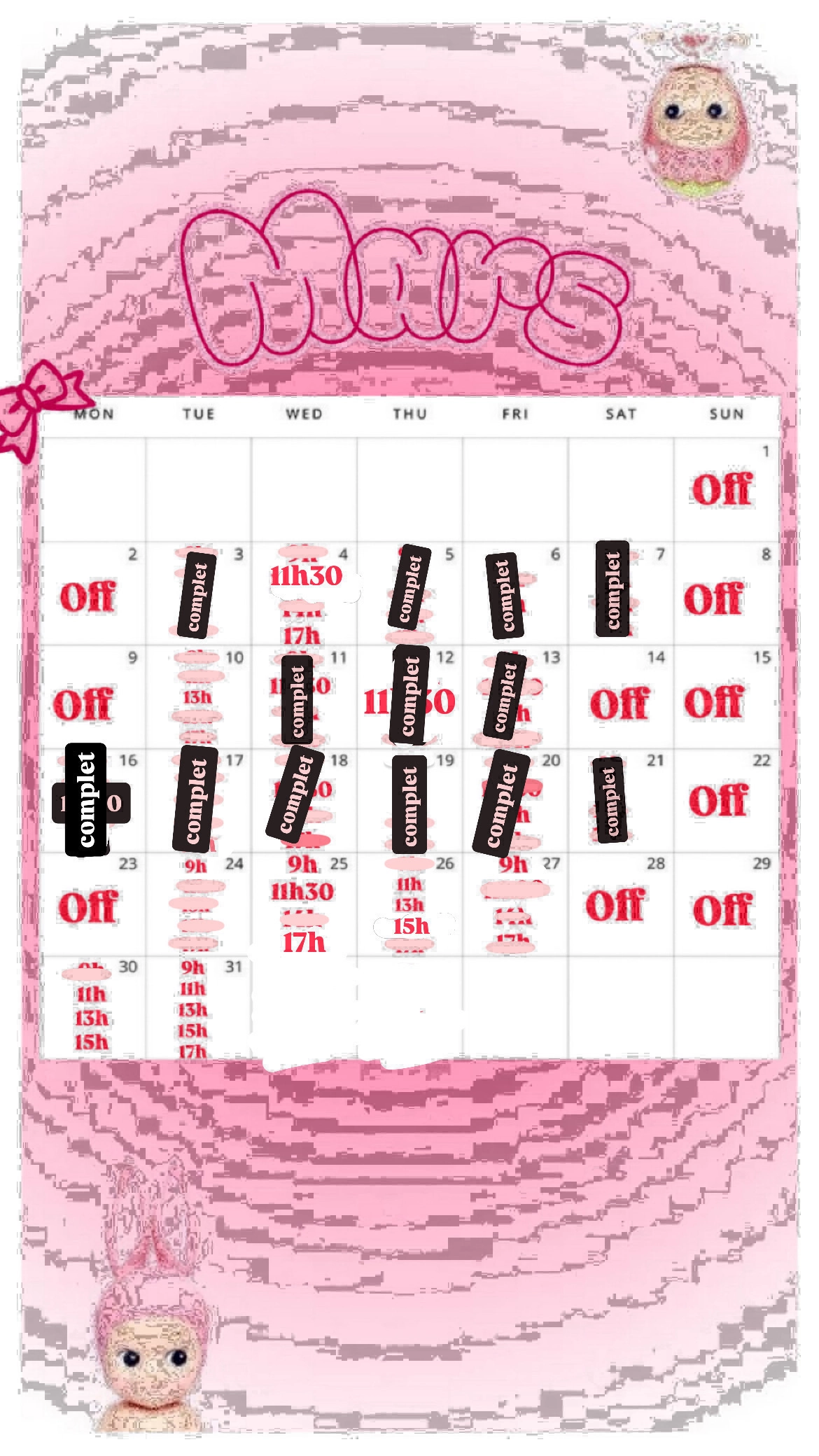 Planning disponibilités April Nail's - Prothésiste ongulaire Auxonne