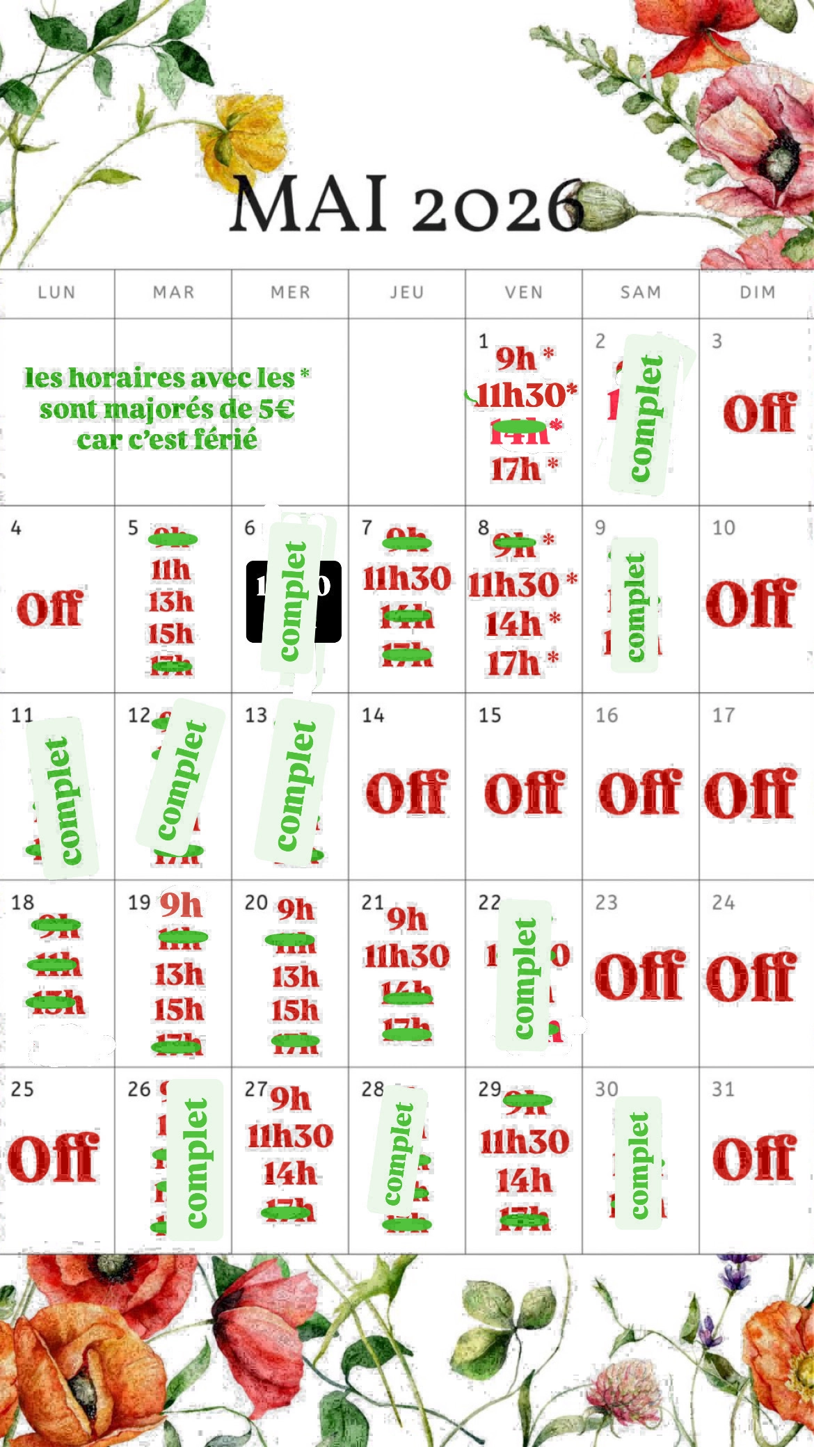 Planning disponibilités April Nail's - Prothésiste ongulaire Auxonne