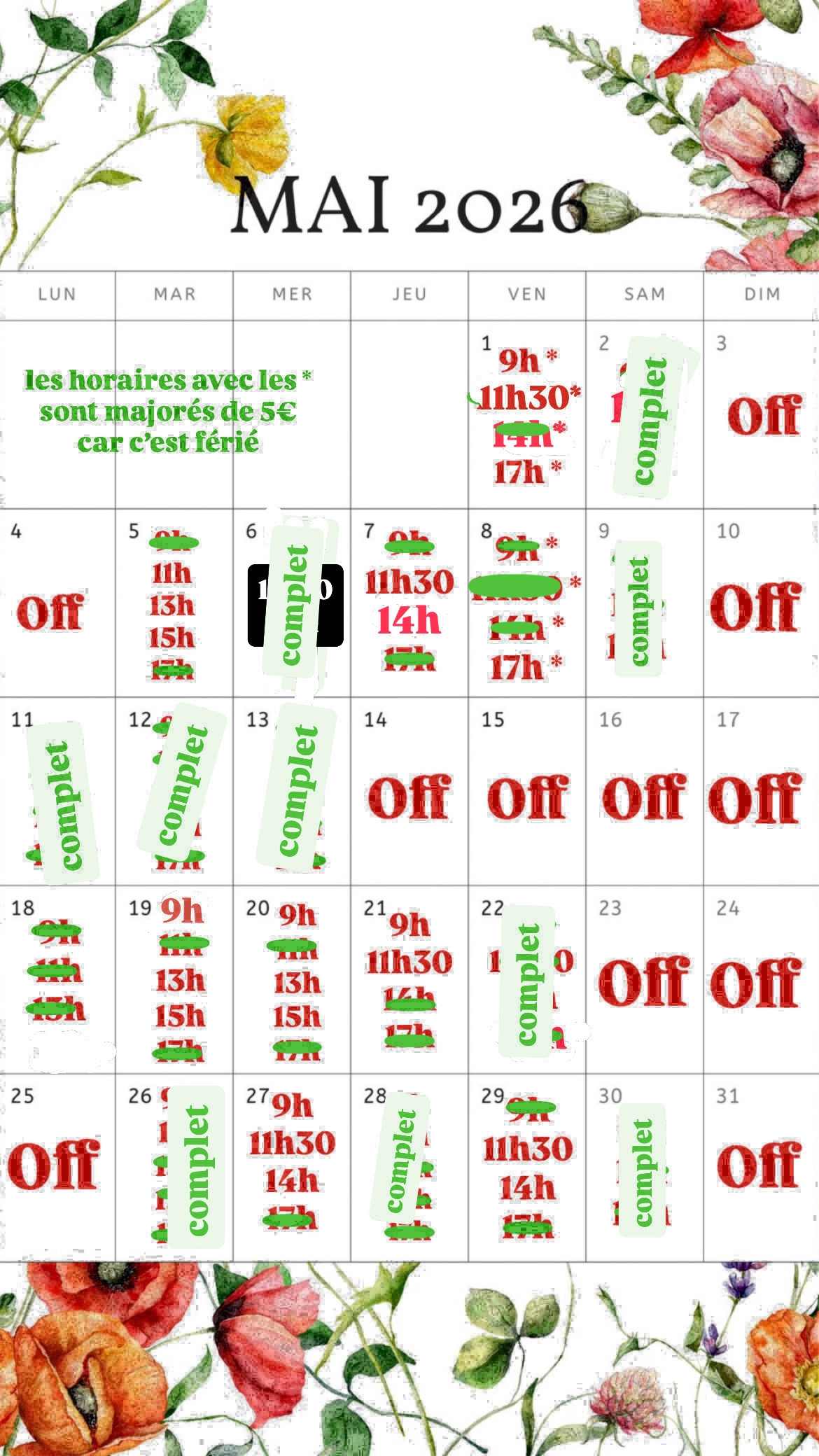 Planning disponibilités April Nail's - Prothésiste ongulaire Auxonne