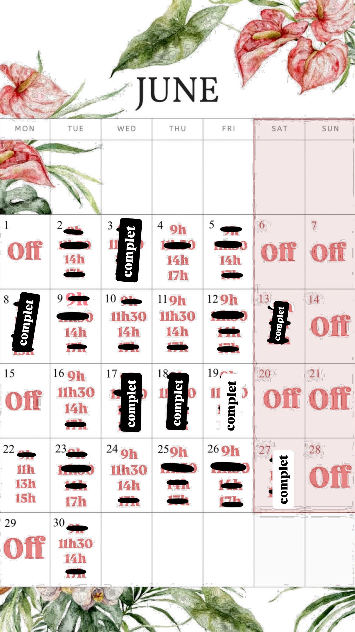 Planning disponibilités April Nail's - Prothésiste ongulaire Auxonne
