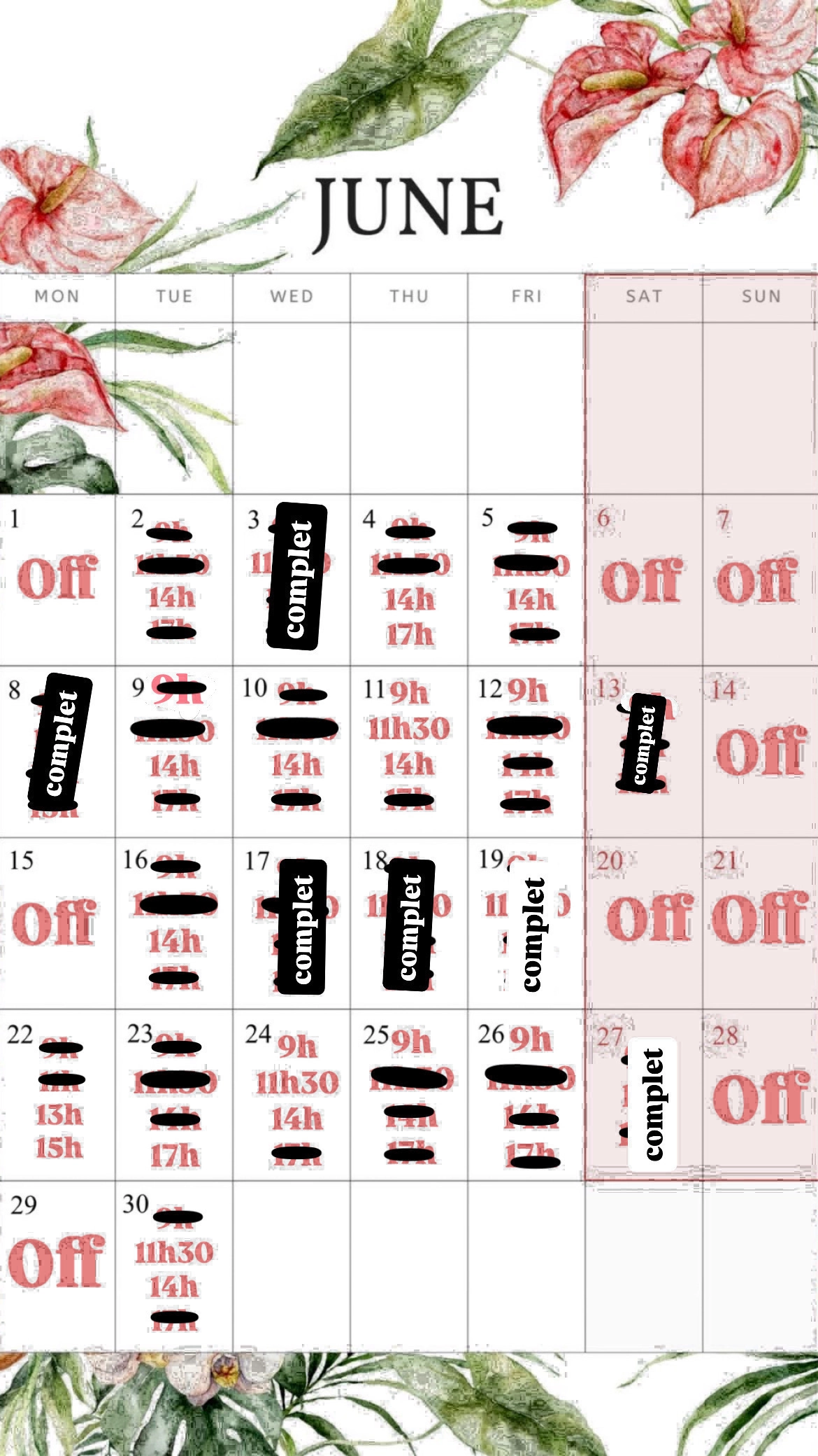 Planning disponibilités April Nail's - Prothésiste ongulaire Auxonne