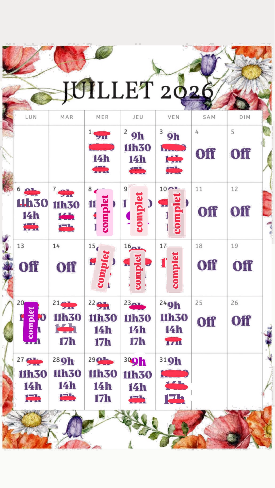 Planning disponibilités April Nail's - Prothésiste ongulaire Auxonne
