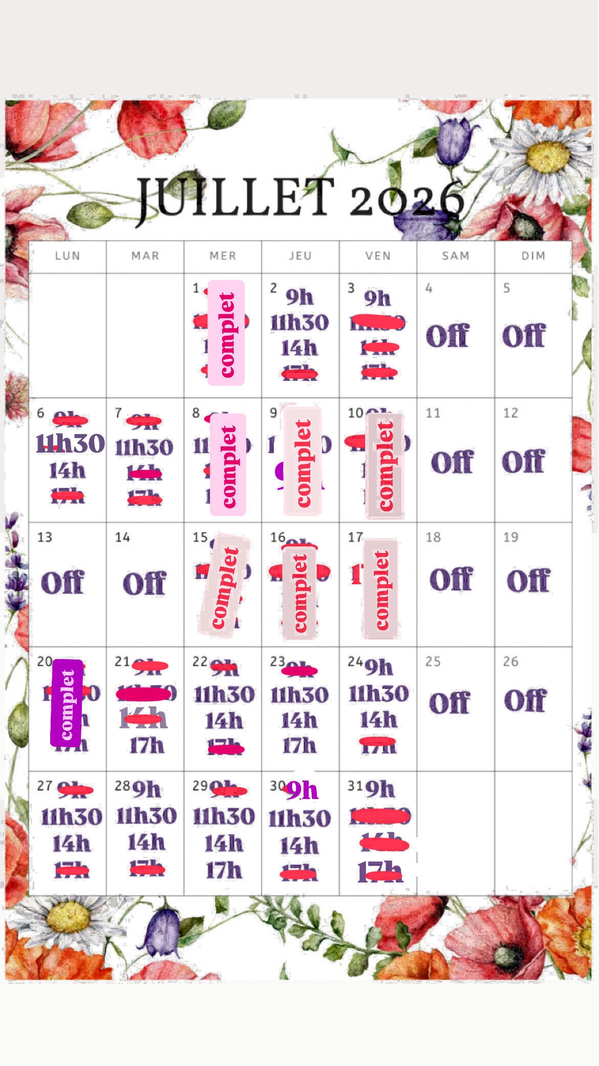 Planning disponibilités April Nail's - Prothésiste ongulaire Auxonne