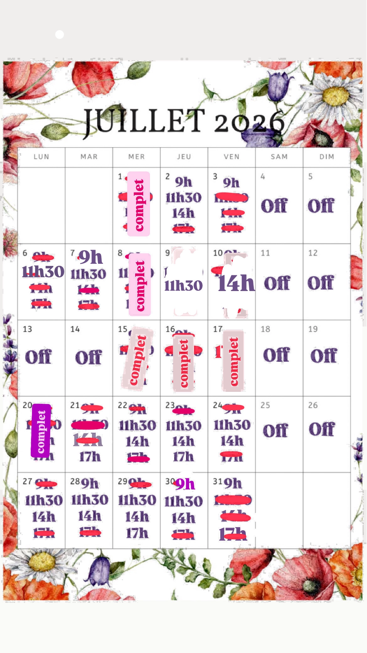 Planning disponibilités April Nail's - Prothésiste ongulaire Auxonne