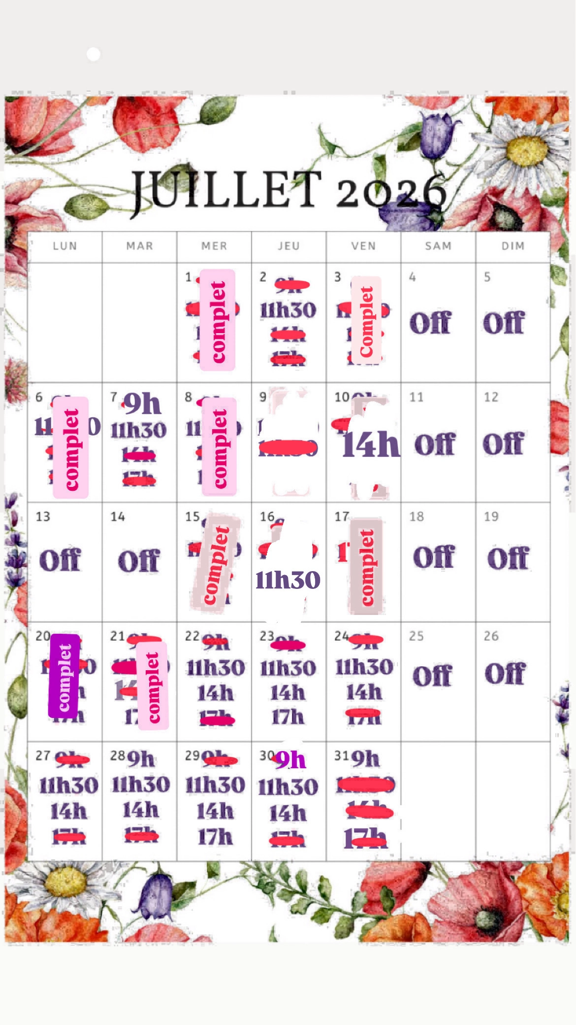 Planning disponibilités April Nail's - Prothésiste ongulaire Auxonne
