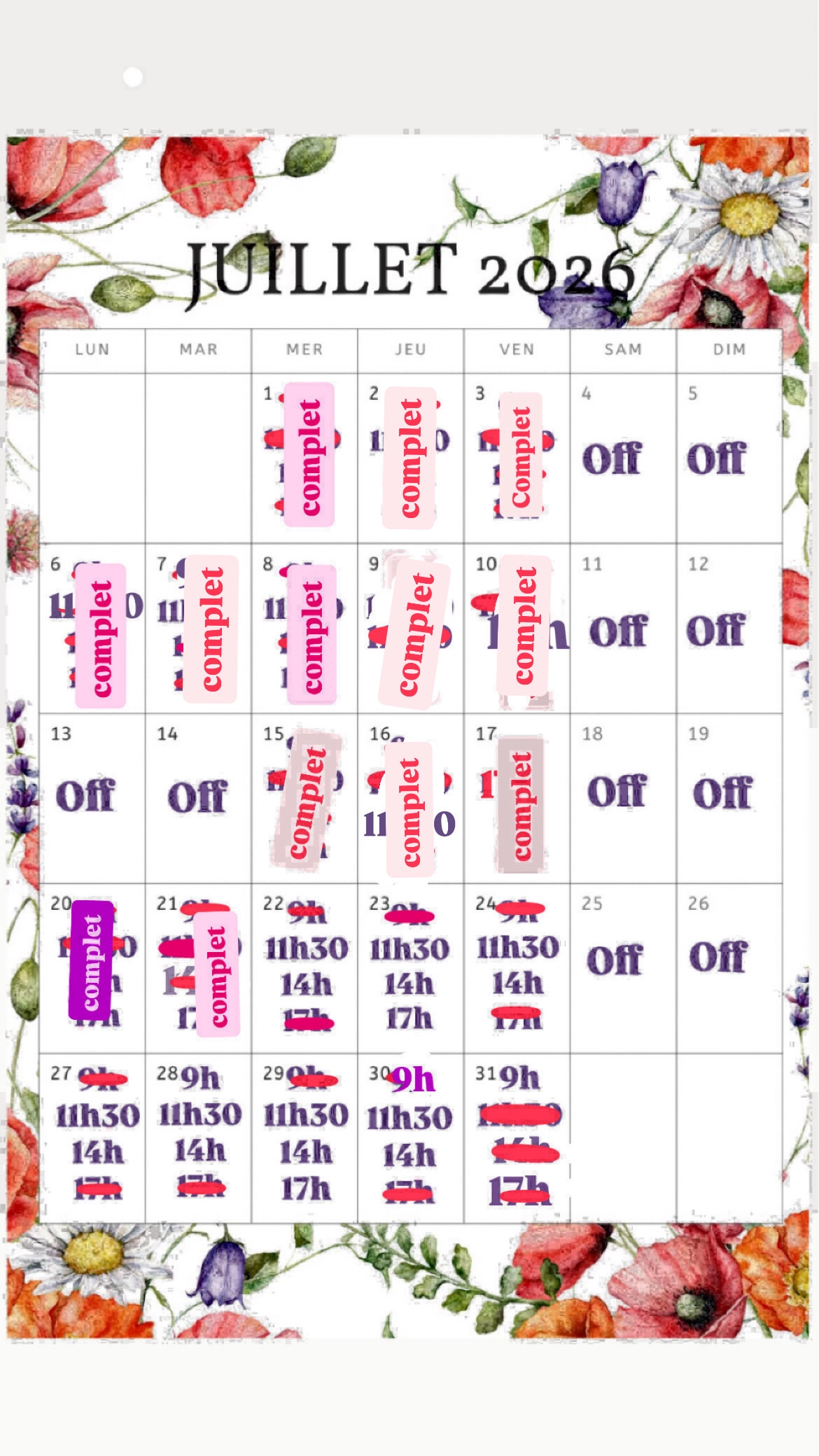 Planning disponibilités April Nail's - Prothésiste ongulaire Auxonne