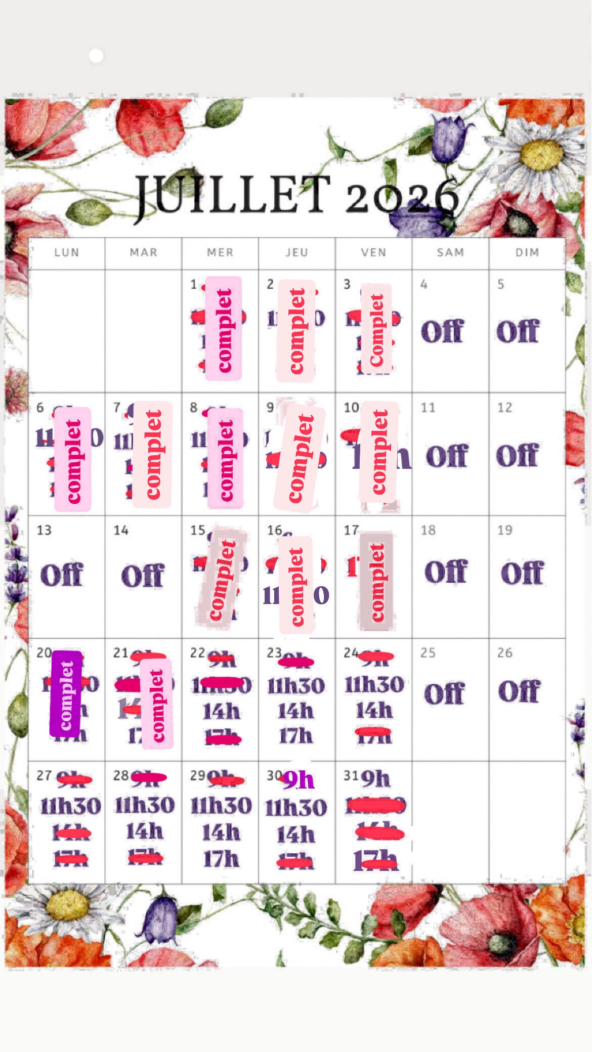 Planning disponibilités April Nail's - Prothésiste ongulaire Auxonne
