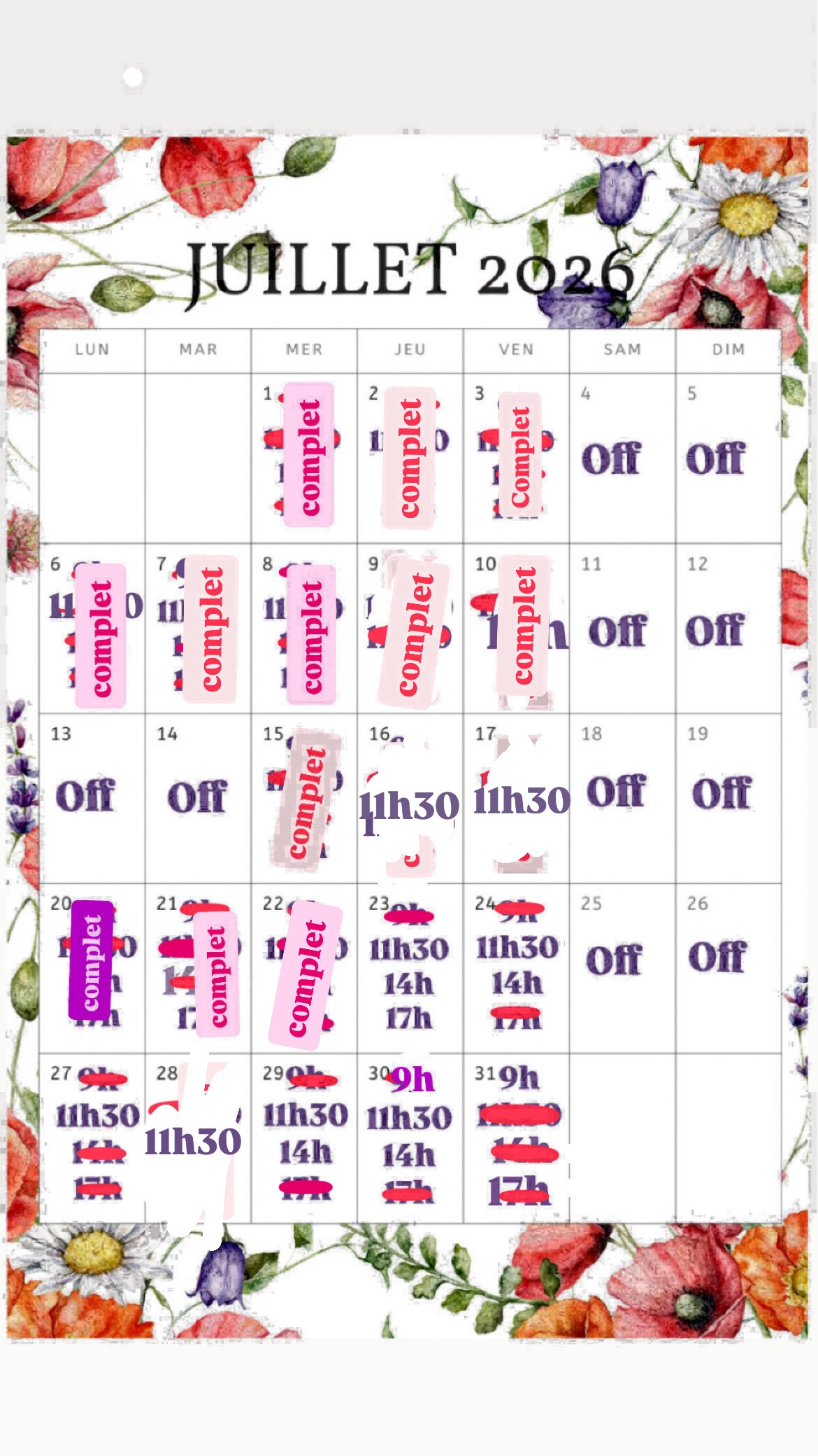 Planning disponibilités April Nail's - Prothésiste ongulaire Auxonne