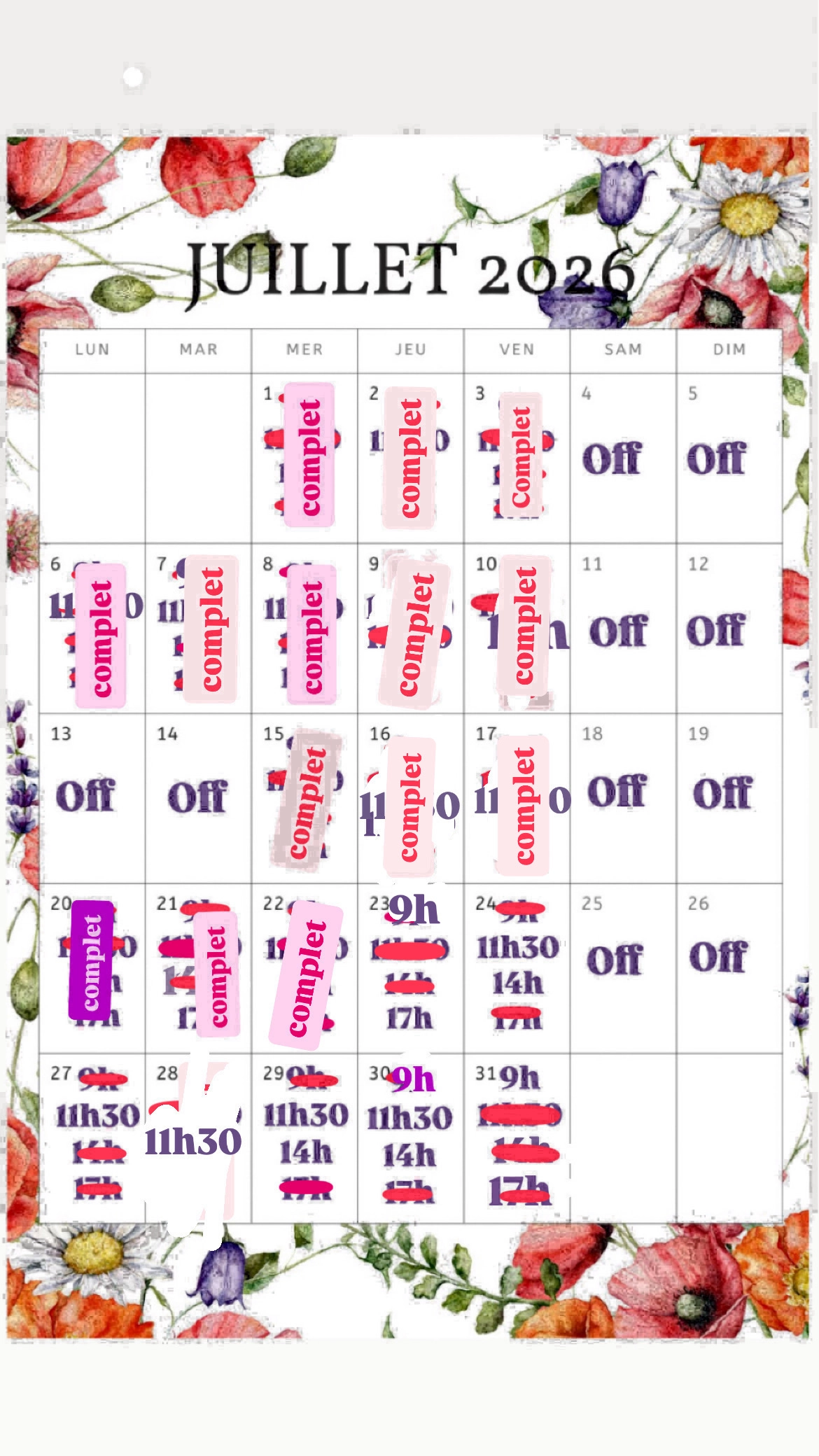 Planning disponibilités April Nail's - Prothésiste ongulaire Auxonne