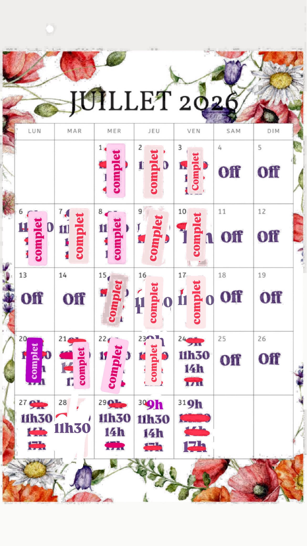 Planning disponibilités April Nail's - Prothésiste ongulaire Auxonne