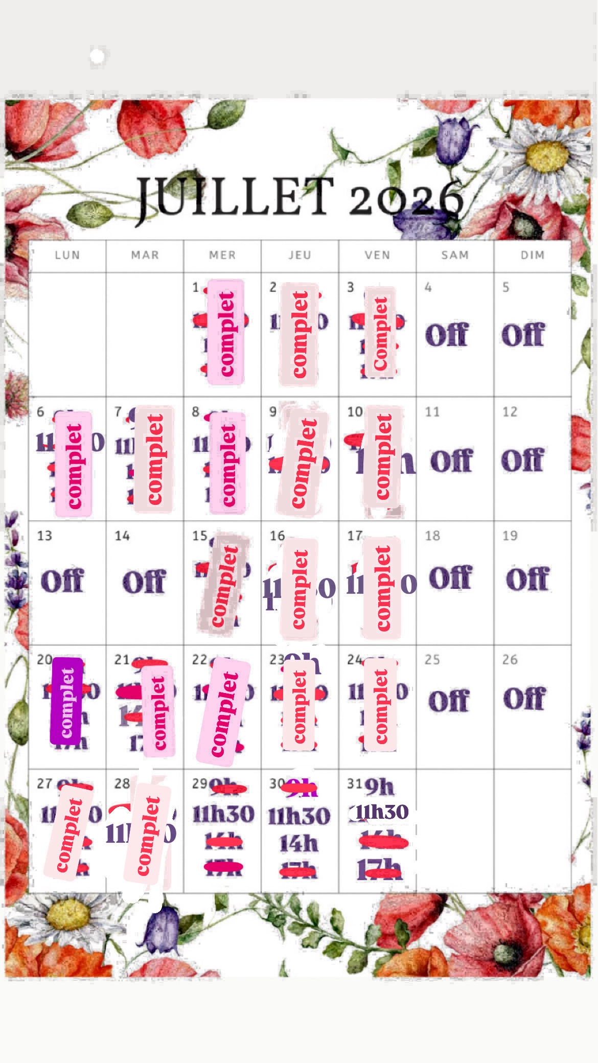 Planning disponibilités April Nail's - Prothésiste ongulaire Auxonne