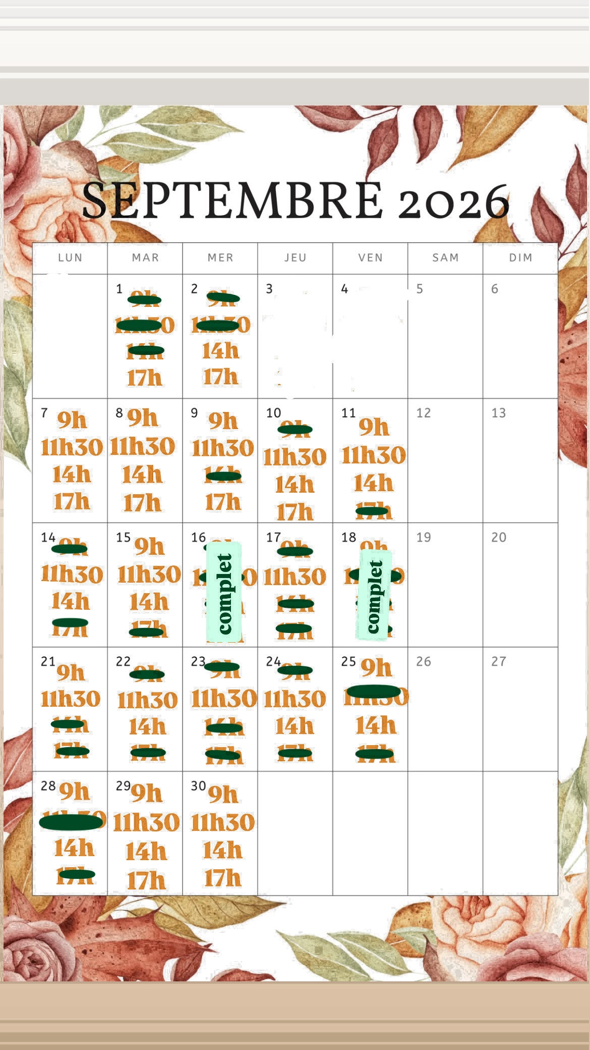 Planning disponibilités April Nail's - Prothésiste ongulaire Auxonne