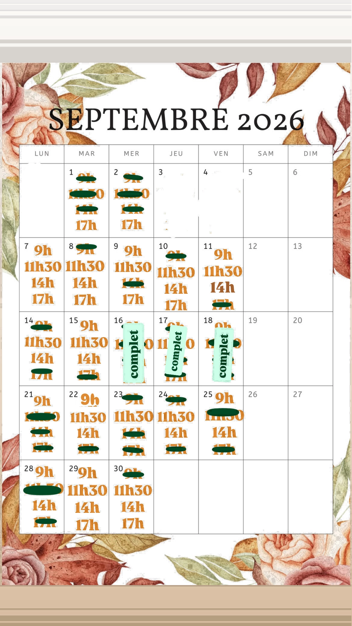 Planning disponibilités April Nail's - Prothésiste ongulaire Auxonne