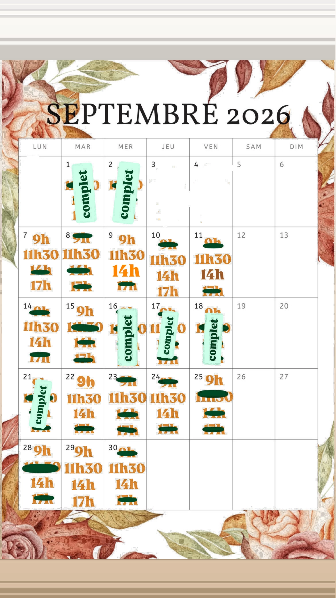 Planning disponibilités April Nail's - Prothésiste ongulaire Auxonne
