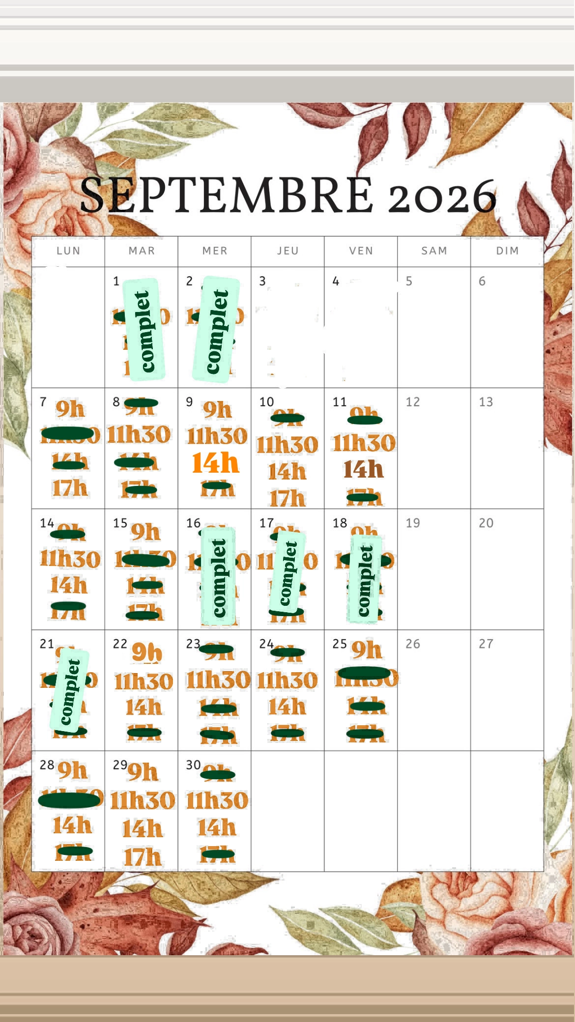 Planning disponibilités April Nail's - Prothésiste ongulaire Auxonne