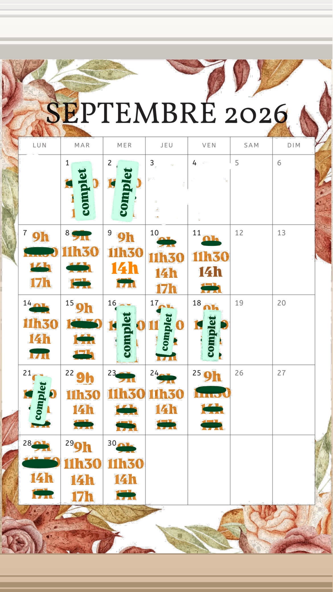 Planning disponibilités April Nail's - Prothésiste ongulaire Auxonne