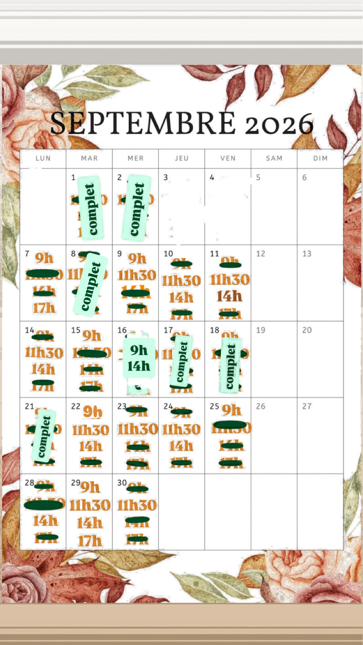 Planning disponibilités April Nail's - Prothésiste ongulaire Auxonne