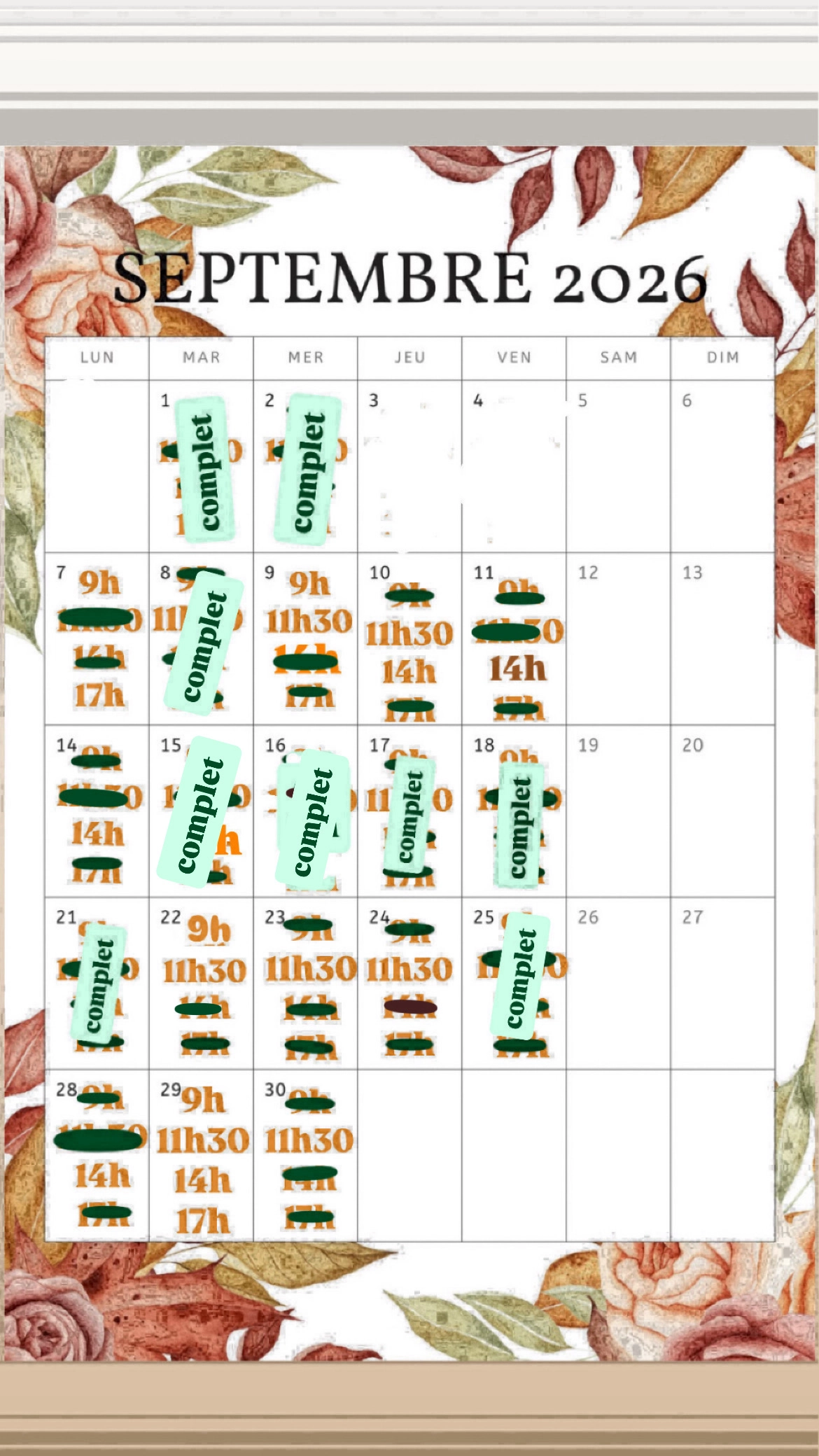 Planning disponibilités April Nail's - Prothésiste ongulaire Auxonne